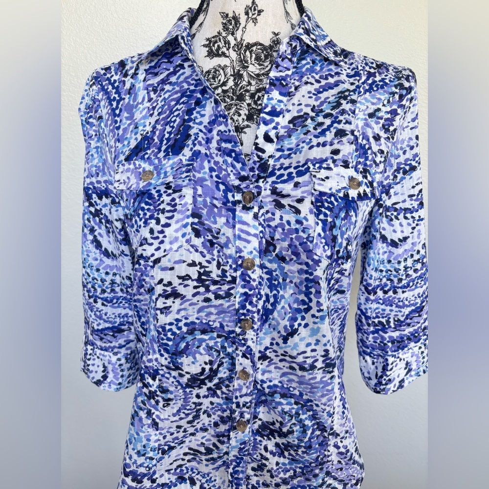 Karen Scott Blue & White Swirl Button-Front Shirt - Picture 9 of 12